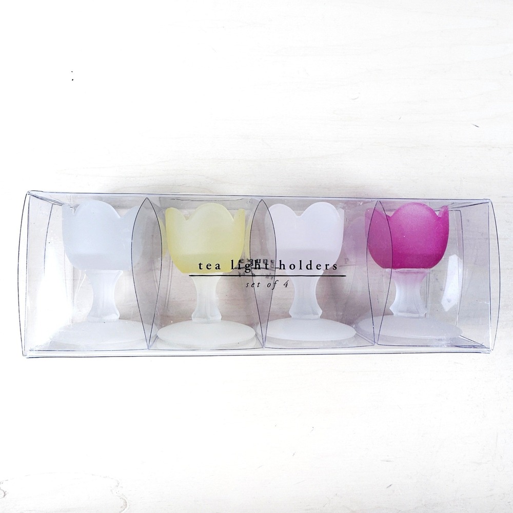 Pier 1 Imports Tulip Tea Light Candle Holders Set of 4 Frosted New in Box